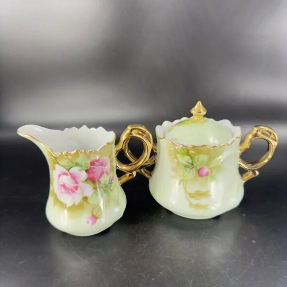 Vintage Lefton Hand Painted Sugar And Creamer Set 2 W Original Stickers Japan‎